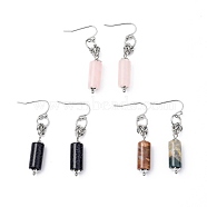 Natural Gemstone Dangle Earrings, with 304 Stainless Steel Earring Hooks, Column, Stainless Steel Color, 49mm, Pin: 0.7mm(EJEW-JE04255)
