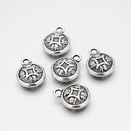 Tibetan Style Alloy Flat Round Charms, Antique Silver, 13x10x5mm, Hole: 2mm(TIBEP-M037-02AS)