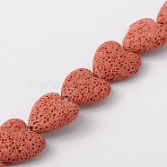 Dyed Natural Lava Rock Bead Strands, Heart, Dark Red, 20~21x20~21x7~8mm, Hole: 1mm, about 20pcs/strand, 15.55 inch(G917-5)