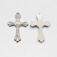 Tibetan Style Alloy Pendants, For Easter, Jesus Cross, Platinum, 26x17x2mm, Hole: 1mm(X-TIBEP-D901-P)