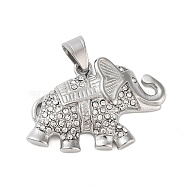 304 Stainless Steel Micro Pave Clear Cubic Zirconia Pendants, Elephant, Stainless Steel Color, 11x44x8mm, Hole: 10x7mm(STAS-K281-02P)