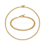 Brass Curb Chain Bracelet & Curb Chain Necklace Sets, with with Enamel and 304 Stainless Steel Toggle Clasps, White, 17-7/8 ~18-1/8 inch (45.5~46cm), 8-1/8 inch(20.5cm), 2pcs/set(SJEW-SZ0001-011B)