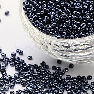 (Repacking Service Available) Glass Seed Beads, Opaque Colors Lustered, Round, Prussian Blue, 12/0, 2mm, Hole: 1mm, about 12g/bag(SEED-C021-2mm-129)
