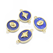 Natural Lapis Lazuli Links connectors, with Brass Findings, Oval and Flat Round, Golden, 22~25x14~15x4~6mm, Hole: 2mm(G-O182-31G-A)