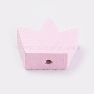 Natural Wood Beads, Dyed, Crown, Pink, 13x17x8mm, Hole: 2mm, about 840pcs/500g(WOOD-Q030-63G)