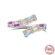 Rhodium Plated Sterling Silver Open Cuff Rings, with Colorful Cubic Zirconia, with S925 Stamp, Platinum, US Size 7 1/4(17.5mm)
(RJEW-K253-07P)
