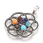 Natural & Synthetic Gemstone Pendants, with Alloy Findings, Flower, Chakra, Antique Silver, 36x30x5mm, Hole: 5x8mm(KK-F756-05A)