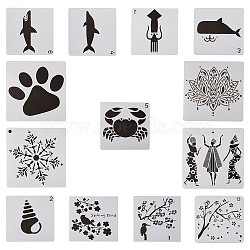 CRASPIRE Plastic Painting Stencils, Drawing Template, For DIY Scrapbooking, Clear, 13~15.2x13~15.2x0.0.2~0.03, 13pcs/set(DIY-CP0001-29)