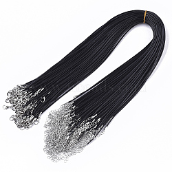 Waxed Cotton Cord Necklace Making, with Alloy Lobster Claw Clasps and Iron End Chains, Platinum, Black, 17.4 inch(44cm), 1.5mm(X-MAK-S032-1.5mm-B01)