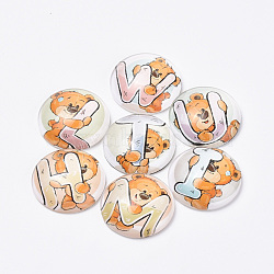 Printed Glass Flat Back Cabochons, Dome/Half Round, Bear with Random Letter Pattern, Mixed Color, 25x6mm(X-GGLA-Q056-006-25mm)