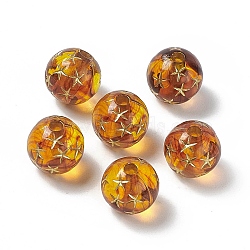 Plating Acrylic Sphere Beads, Metal Enlaced, Round with Starfish, Peru, 10x9.5mm, Hole: 2mm(X-OACR-H019-11)