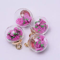 Transparent Glass Globe Pendants, with Resin Imitation Fruit Chips inside and CCB Snap on Bails, Round, Grape, Dark Orchid, 22x16mm, Hole: 2.5mm(GLAA-TAC0003-03A)