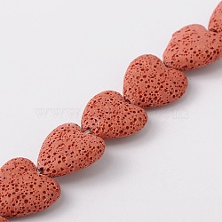 Dyed Natural Lava Rock Bead Strands, Heart, Dark Red, 20~21x20~21x7~8mm, Hole: 1mm, about 20pcs/strand, 15.55 inch(G917-5)