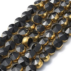Half Plated Electroplate Transparent Glass Beads Strands, Antique Bronze Plated, Flat Round, Faceted, Black, 6x5mm, Hole: 1.2mm, about 50pcs/strand, 11.22''(28.5cm)(EGLA-E060-02A-HP04)