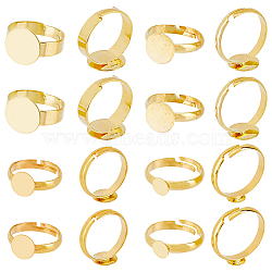 80Pcs 4 Style Brass Pad Ring Base Findings, Adjustable Ring Findings, Lead Free & Cadmium Free & Nickel Free, Golden, Inner Diameter: 14~19mm, Tray: 6~12mm, 20Pcs/style(FIND-HY0001-08G)