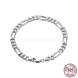 Rhodium Plated 925 Sterling Silver Figaro Chain Bracelets, with S925 Stamp, Platinum, 7-1/8 inch(18cm)(BJEW-I314-005B-P)