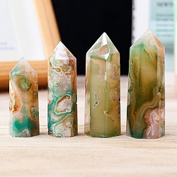Point Tower Natural Green Cherry Blossom Agate Home Display Decoration, Healing Stone Wands, for Reiki Chakra Meditation Therapy Decors, Hexagon Prism, 15~20x15~20x40~50mm(PW-WG57748-01)