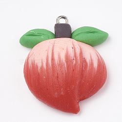 Handmade Polymer Clay Pendants, with Iron Findings, Peach, Platinum, Red, 33x28.5x12mm, Hole: 2mm(X-CLAY-T012-02)