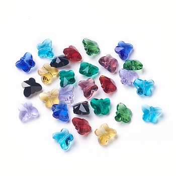 Transparent Glass Beads, Faceted, Butterfly, Mixed Color, 8x10x5.5mm, Hole: 1mm
