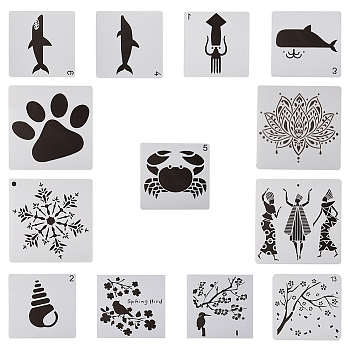 CRASPIRE Plastic Painting Stencils, Drawing Template, For DIY Scrapbooking, Clear, 13~15.2x13~15.2x0.0.2~0.03, 13pcs/set