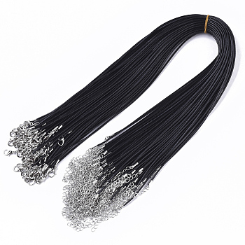 Waxed Cotton Cord Necklace Making, with Alloy Lobster Claw Clasps and Iron End Chains, Platinum, Black, 17.4 inch(44cm), 1.5mm