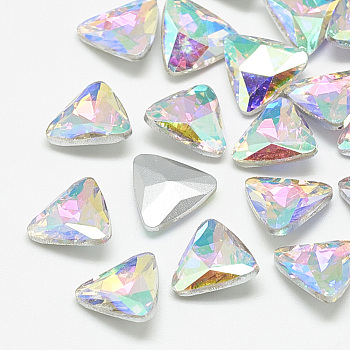 Pointed Back Glass Rhinestone Cabochons, Back Plated, Faceted, Triangle, Crystal AB, 11x12x4.5mm