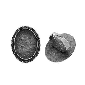 Vintage Adjustable Iron Finger Ring Components Alloy Cabochon Bezel Settings, Cadmium Free & Lead Free, Antique Silver, 17x5mm, Oval Tray: 25x18mm