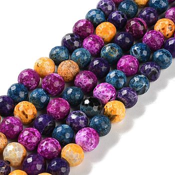 Natural Agate Beads Strands, Dyed & Heated, Faceted, Round, Mixed Color, 10mm, Hole: 0.8mm, about 37pcs/strand, 14.96''(38cm)