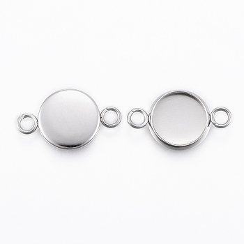 304 Stainless Steel Cabochon Connector Settings, Plain Edge Bezel Cups, Flat Round, Stainless Steel Color, Tray: 10mm, 18.5x12x2mm, Hole: 2.2mm