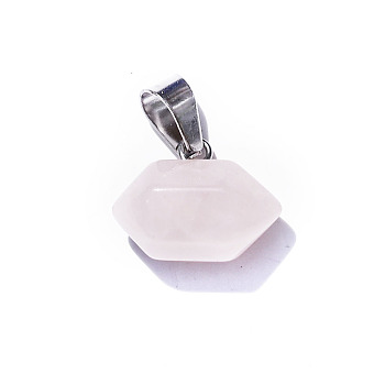 Natural Rose Quartz Double Terminal Pointed Pendants, Faceted Bullet Charms, 10x16mm
