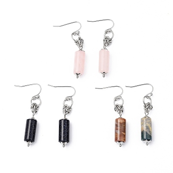 Natural Gemstone Dangle Earrings, with 304 Stainless Steel Earring Hooks, Column, Stainless Steel Color, 49mm, Pin: 0.7mm