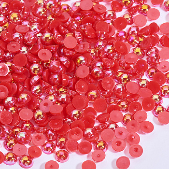 ABS Plastic Imitation Pearl Cabochons, Nail Art Decoration Accessories, Half Round, Red, 4x2mm, about 10000pcs/bag