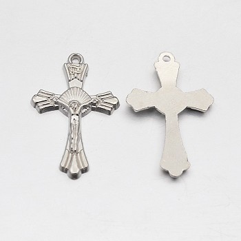 Tibetan Style Alloy Pendants, For Easter, Jesus Cross, Platinum, 26x17x2mm, Hole: 1mm