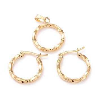 304 Stainless Steel Jewelry Sets, Hoop Earrings and Pendants, Twisted, Ring, Golden, Hoop Earrings: 21x19.5x2.5mm, Pin: 0.6x1mm, Pendant: 21.5x19x2.5mm, Hole: 6x3mm