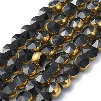 Half Plated Electroplate Transparent Glass Beads Strands, Antique Bronze Plated, Flat Round, Faceted, Black, 6x5mm, Hole: 1.2mm, about 50pcs/strand, 11.22''(28.5cm)