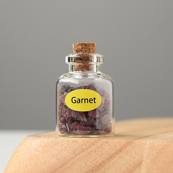 Natural Garnet Display Decorations, Reiki Energy Stone Chip Wishing Bottle, 20x30mm
