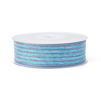Polyester Ribbon, Striped Pattern, Deep Sky Blue, 15mm, about 100yards/roll(91.44m/roll)
