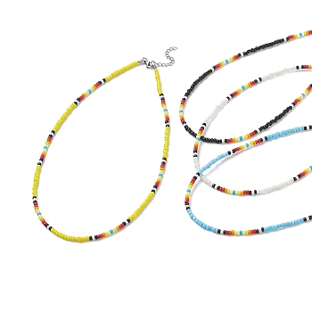 4Pcs 4 Color Glass Seed Beaded Necklaces Set for Women, Mixed Color, 16.81 inch(42.7cm), 1Pc/color