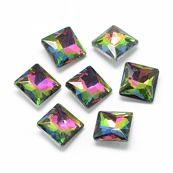 Pointed Back Glass Rhinestone Cabochons, Back Plated, Faceted, Square, Colorful, 8x8x3.5mm