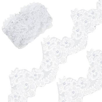 3 Yards Polyester Lace Ribbons, Flower, White, 3-1/4 inch(83mm)