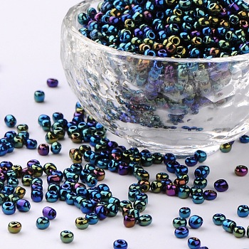 Ornaland 8/0 Glass Seed Beads, Iris Round, Green, 3mm, Hole: 0.8mm, about 3600pcs/bag