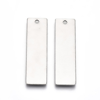 201 Stainless Steel Pendants, Stamping Blank Tag, Rectangle, Stainless Steel Color, 45x13x1mm, Hole: 2mm