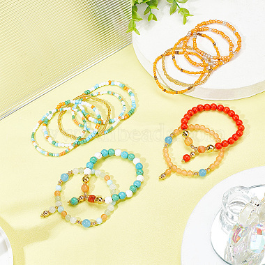 Elite 2 Sets 2 Style Natural Dyed Malaysia Jade & Agate & Glass Seed Beaded Stretch Bracelets Set(BJEW-PH0004-29)-5