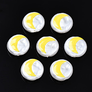 3D Printed ABS Plastic Imitation Pearl Beads, Flat Round with Moon, Yellow, 12x5mm, Hole: 1.5mm(KY-S168-013)