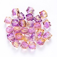 Transparent Spray Painted Crackle Acrylic Beads, Two Tone, Polygon, Plum, 7.5x8x8mm, Hole: 1.8mm, 100pcs/bag(ACRP-YW0001-01D)