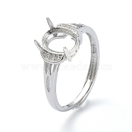Adjustable 925 Sterling Silver Ring Components, 4 Claw Prong Ring Settings,  with Cubic Zirconia, For Half Drilled Beads, Real Platinum Plated, 2~3mm, Inner Diameter: 16.8mm(STER-K179-05P)