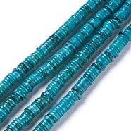 Natural Freshwater Shell Beads Strands, Dyed, Heishi Beads, Flat Round/Disc, Dark Turquoise, 8~8.5x1~3mm, Hole: 1mm, about 182~200pcs/strand, 15.39 inch(39.1cm)(BSHE-I016-04C)