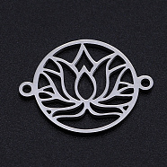 201 Stainless Steel Links, for Chakra, Laser Cut, Round Ring with Lotus Flower, Stainless Steel Color, 17.5x23x1mm, Hole: 1.4mm(STAS-S105-JN898-1)