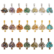 21Pcs 21 Styles Mixed Gemstone Chip  European Dangle Charms, Tree Large Hole Pendants, with Alloy Findings, Mixed Color, 38mm, Pendant: 28x24x3.8~9.8mm, Hole: 5mm, 1pcs/style(PALLOY-AB00057)