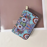 PU Imitation Leather Handbags, Clutch Bag with Zipper, Rectangle with Flower, Pale Turquoise, 11x7.5x3cm(PAAG-PW0012-28C)